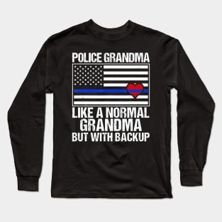 Police Grandma Blue Line Flag Heart Long Sleeve T-Shirt